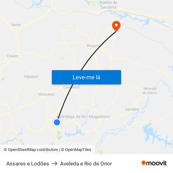 Assares e Lodões to Aveleda e Rio de Onor map