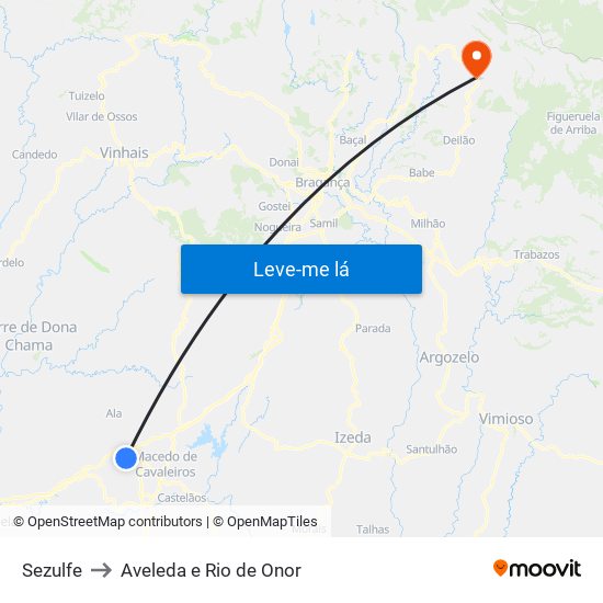 Sezulfe to Aveleda e Rio de Onor map