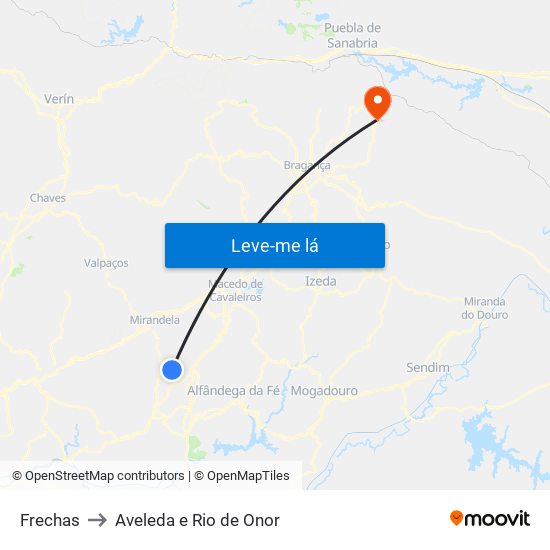 Frechas to Aveleda e Rio de Onor map