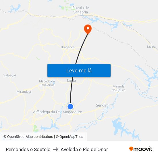 Remondes e Soutelo to Aveleda e Rio de Onor map