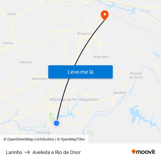 Larinho to Aveleda e Rio de Onor map