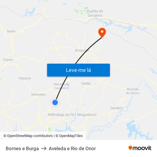 Bornes e Burga to Aveleda e Rio de Onor map