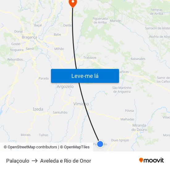 Palaçoulo to Aveleda e Rio de Onor map