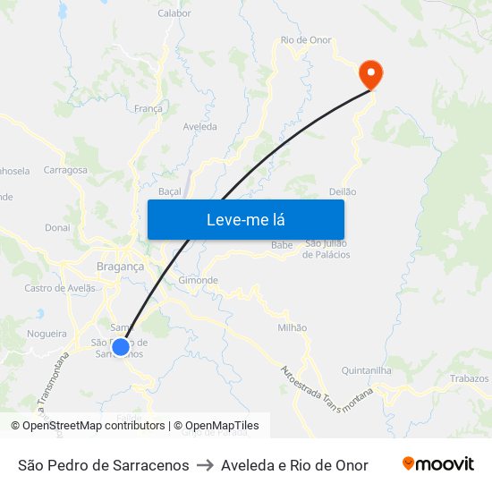 São Pedro de Sarracenos to Aveleda e Rio de Onor map