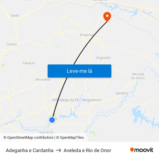 Adeganha e Cardanha to Aveleda e Rio de Onor map