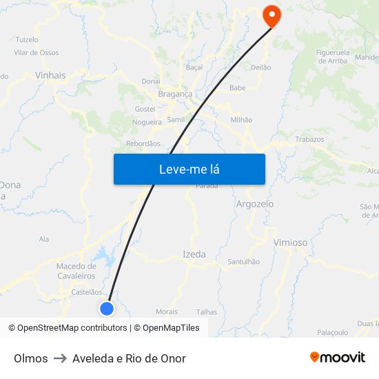 Olmos to Aveleda e Rio de Onor map