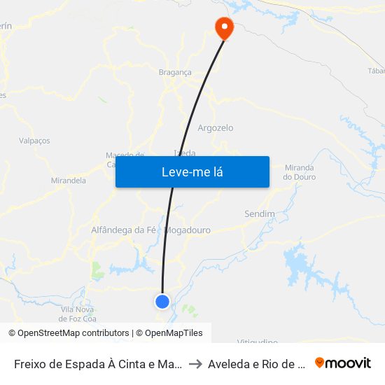 Freixo de Espada À Cinta e Mazouco to Aveleda e Rio de Onor map