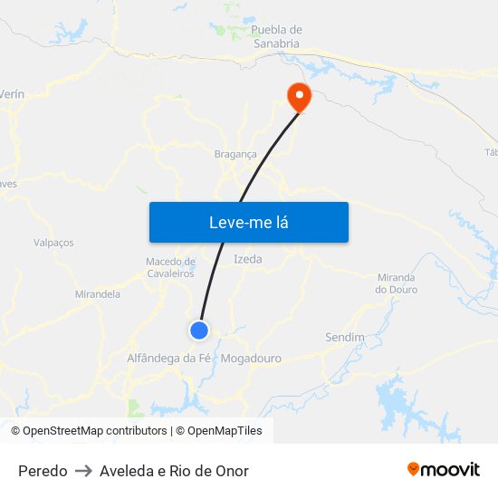 Peredo to Aveleda e Rio de Onor map