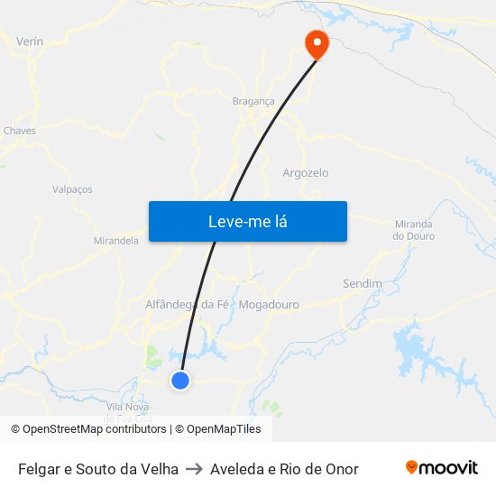Felgar e Souto da Velha to Aveleda e Rio de Onor map