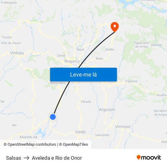 Salsas to Aveleda e Rio de Onor map