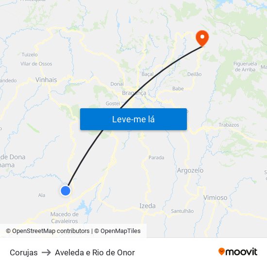 Corujas to Aveleda e Rio de Onor map