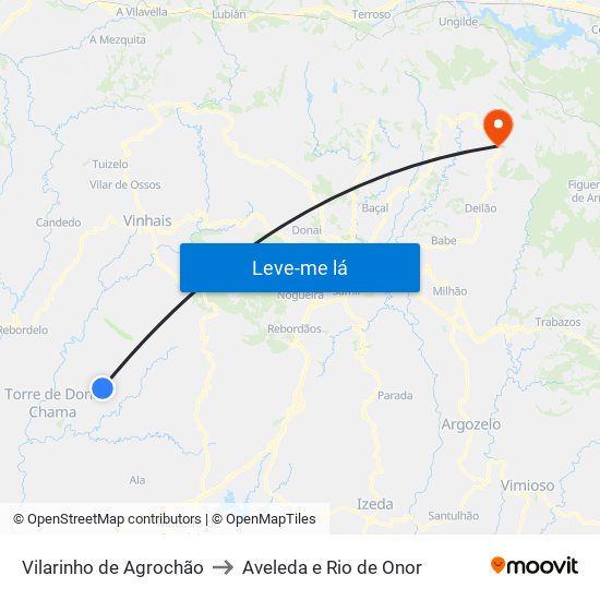 Vilarinho de Agrochão to Aveleda e Rio de Onor map