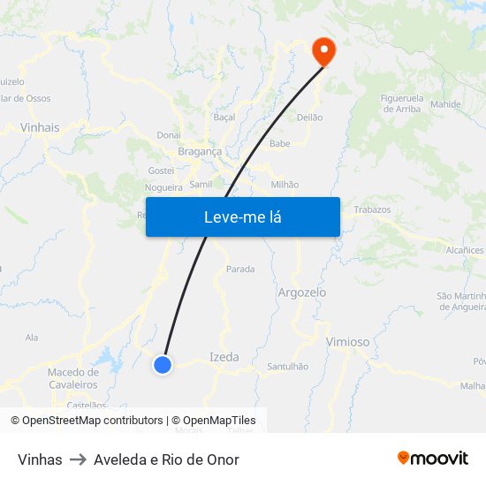 Vinhas to Aveleda e Rio de Onor map