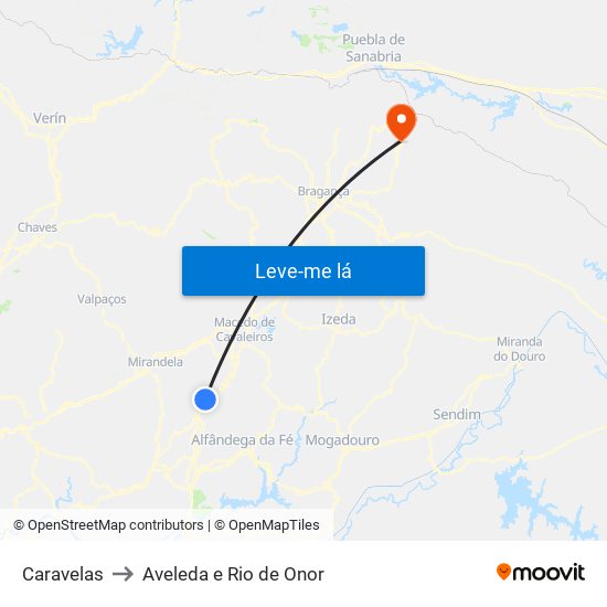 Caravelas to Aveleda e Rio de Onor map