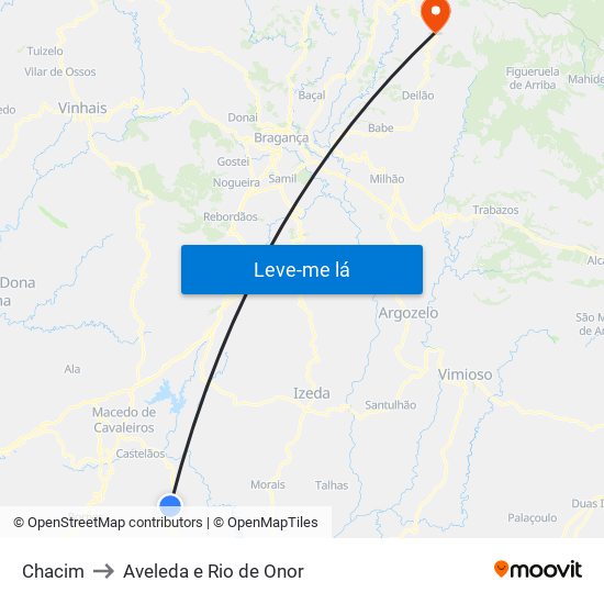 Chacim to Aveleda e Rio de Onor map