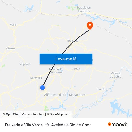 Freixeda e Vila Verde to Aveleda e Rio de Onor map
