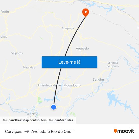 Carviçais to Aveleda e Rio de Onor map