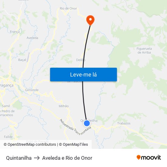Quintanilha to Aveleda e Rio de Onor map