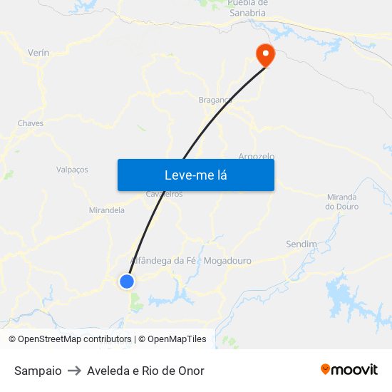 Sampaio to Aveleda e Rio de Onor map