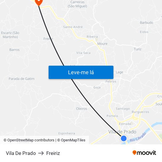 Vila De Prado to Freiriz map
