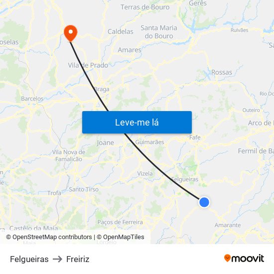 Felgueiras to Freiriz map