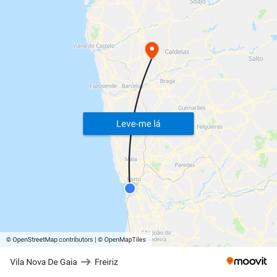 Vila Nova De Gaia to Freiriz map