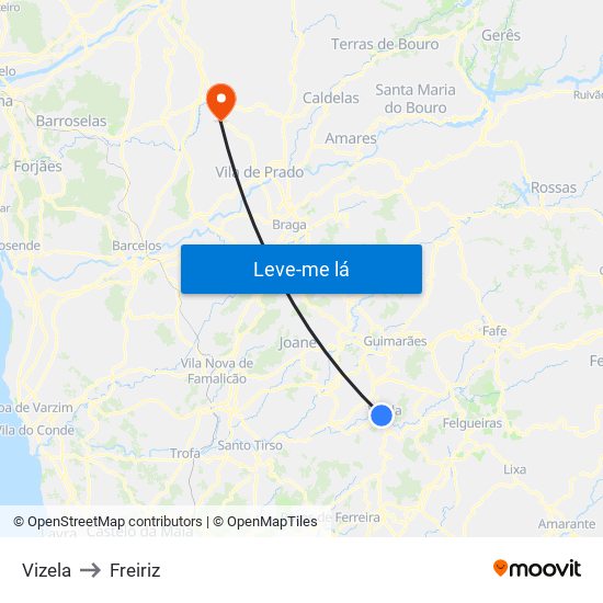 Vizela to Freiriz map