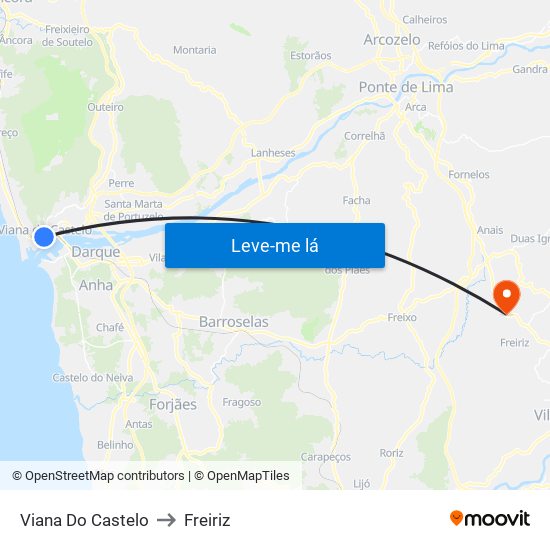 Viana Do Castelo to Freiriz map