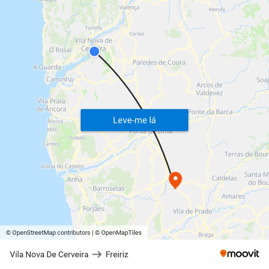 Vila Nova De Cerveira to Freiriz map