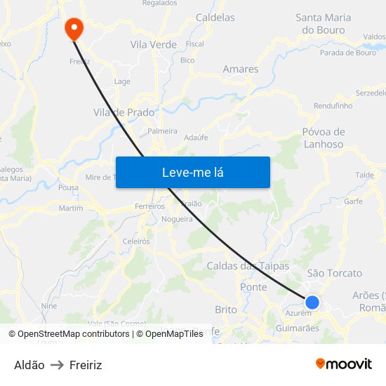 Aldão to Freiriz map