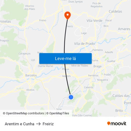 Arentim e Cunha to Freiriz map