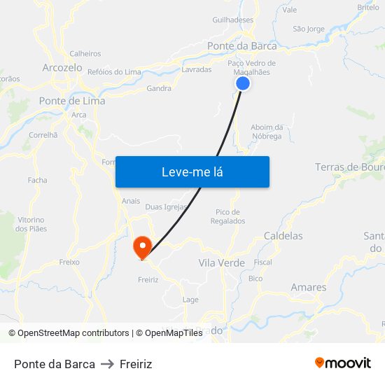 Ponte da Barca to Freiriz map