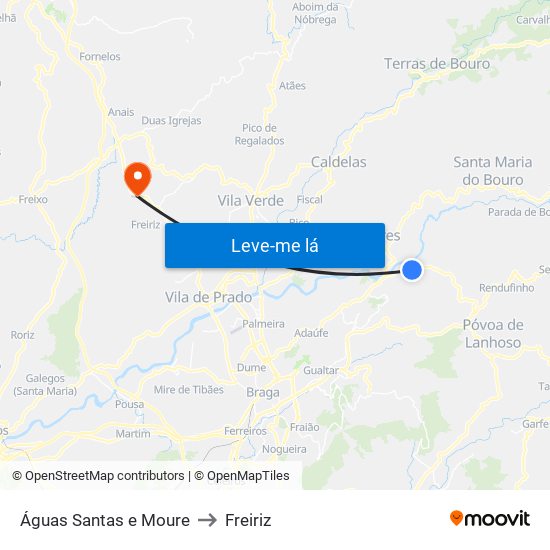 Águas Santas e Moure to Freiriz map