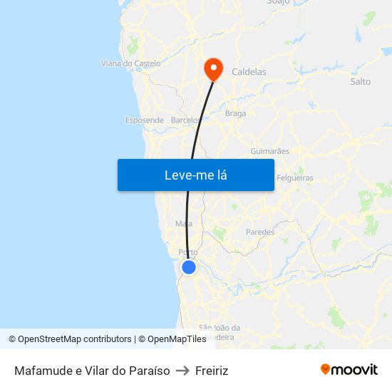 Mafamude e Vilar do Paraíso to Freiriz map