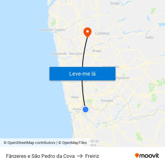 Fânzeres e São Pedro da Cova to Freiriz map