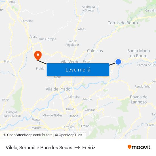 Vilela, Seramil e Paredes Secas to Freiriz map