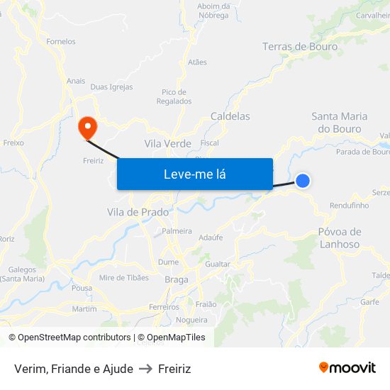 Verim, Friande e Ajude to Freiriz map