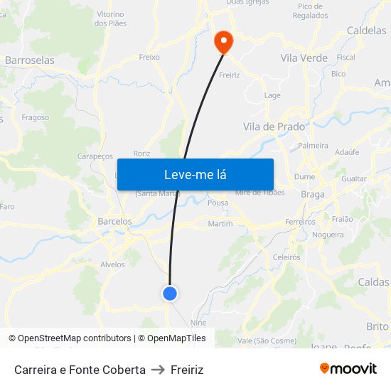 Carreira e Fonte Coberta to Freiriz map