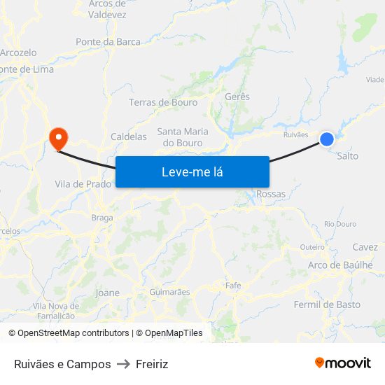 Ruivães e Campos to Freiriz map