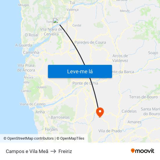Campos e Vila Meã to Freiriz map
