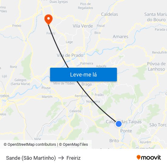 Sande (São Martinho) to Freiriz map