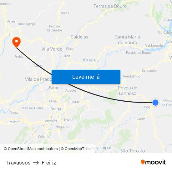Travassos to Freiriz map