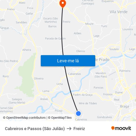 Cabreiros e Passos (São Julião) to Freiriz map
