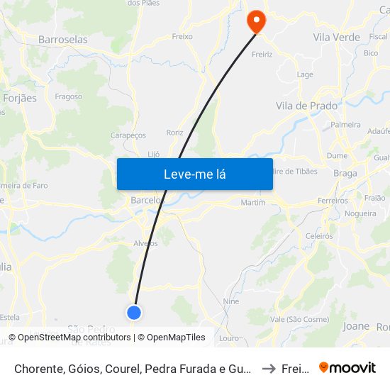 Chorente, Góios, Courel, Pedra Furada e Gueral to Freiriz map