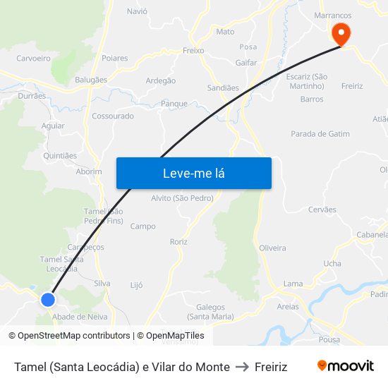 Tamel (Santa Leocádia) e Vilar do Monte to Freiriz map