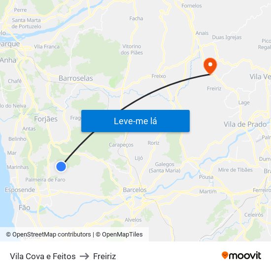 Vila Cova e Feitos to Freiriz map