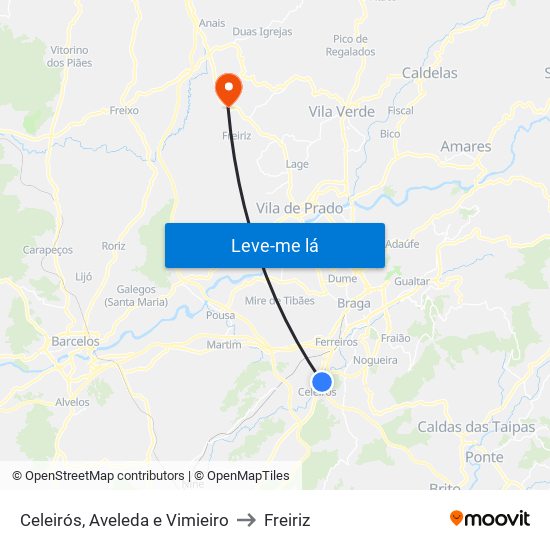 Celeirós, Aveleda e Vimieiro to Freiriz map