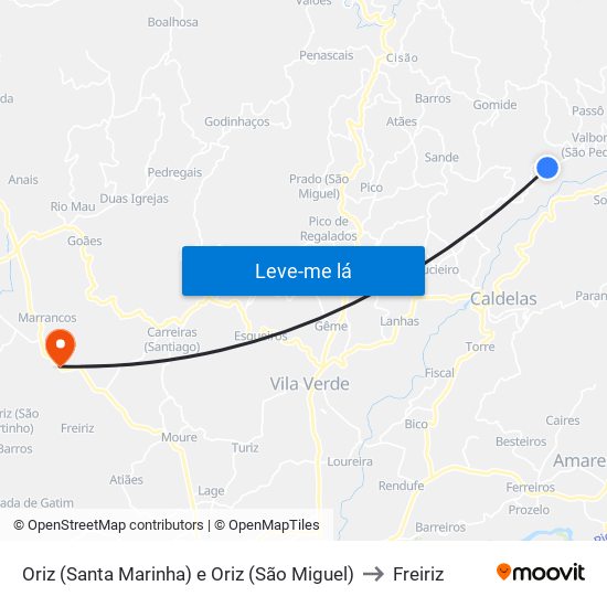 Oriz (Santa Marinha) e Oriz (São Miguel) to Freiriz map