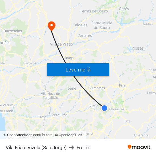 Vila Fria e Vizela (São Jorge) to Freiriz map