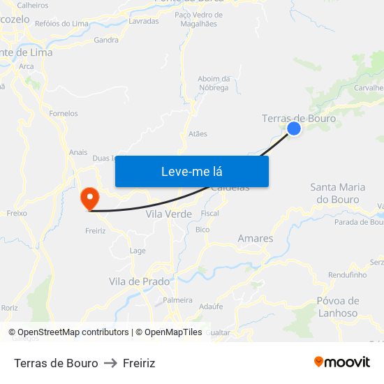 Terras de Bouro to Freiriz map